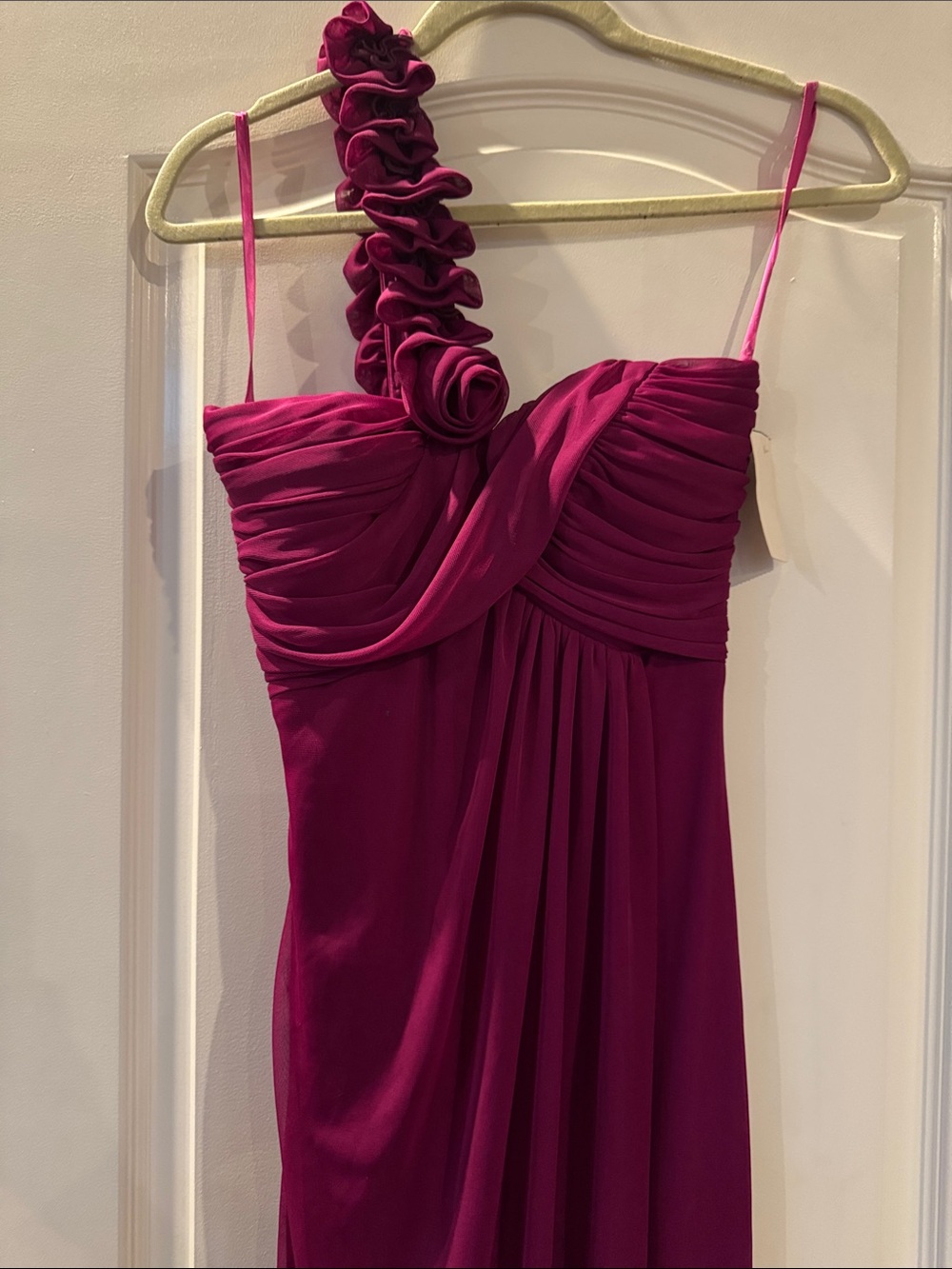 Cache Fuchsia One-Shoulder Ruched Maxi Dress